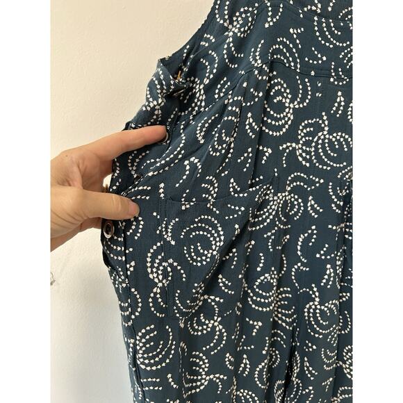 Anthropologie Maeve Tidal Pools Blue Print Cropped Jumpsuit S Medium Overalls - Picture 8 of 13